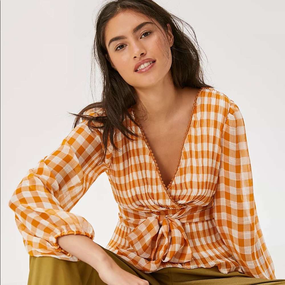 🎉HP!🎊🎉 NWT Anthro M Whimsical Tie-Front Blouse